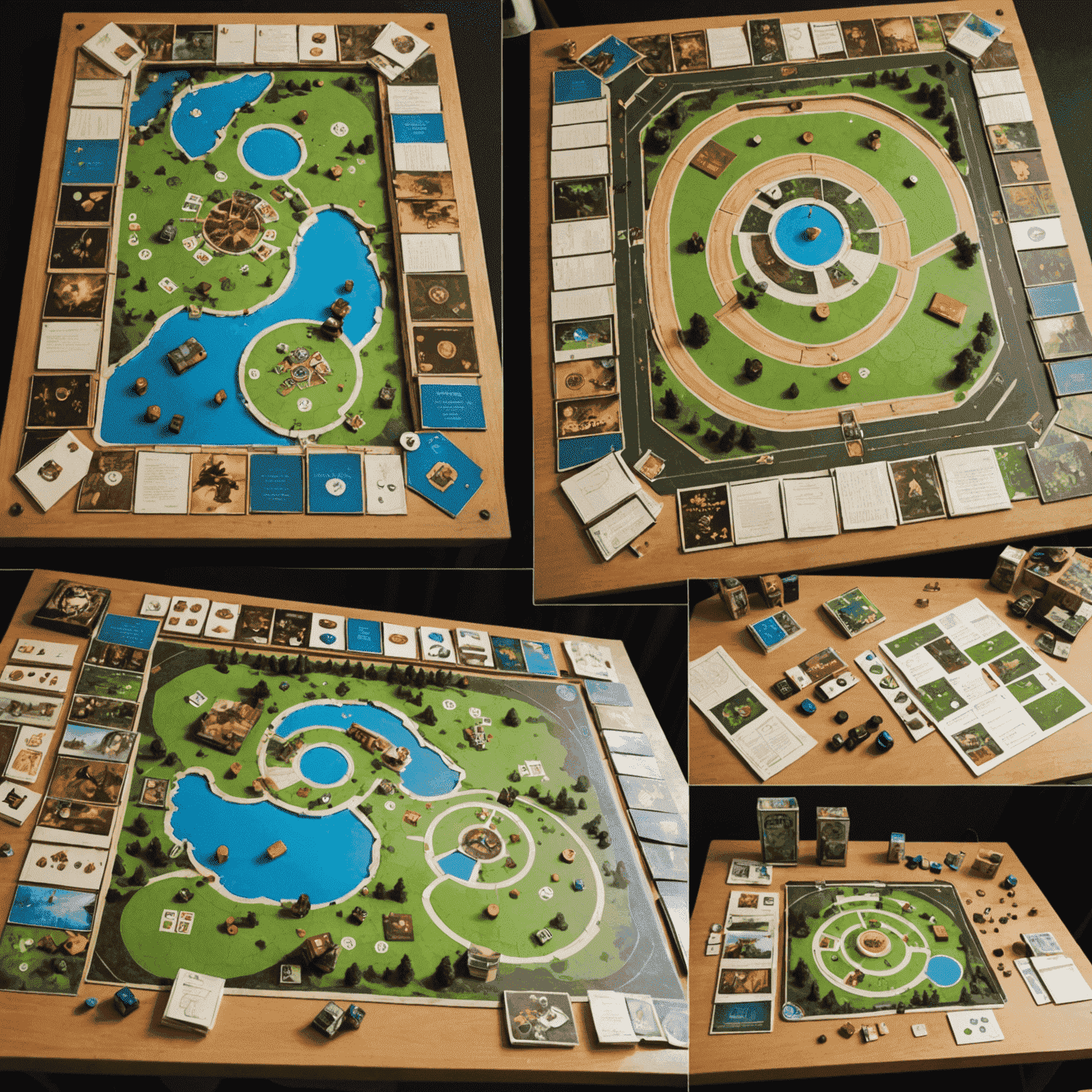 A collage showing various stages of board game development, from sketches and prototypes to final product on a family game table